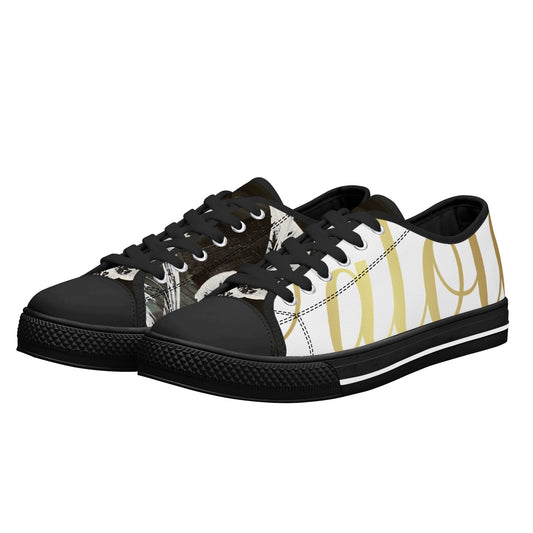 Lalola Branded Art U Wear, UNIQUE Womens Low Top Canvas Shoes, White Branded