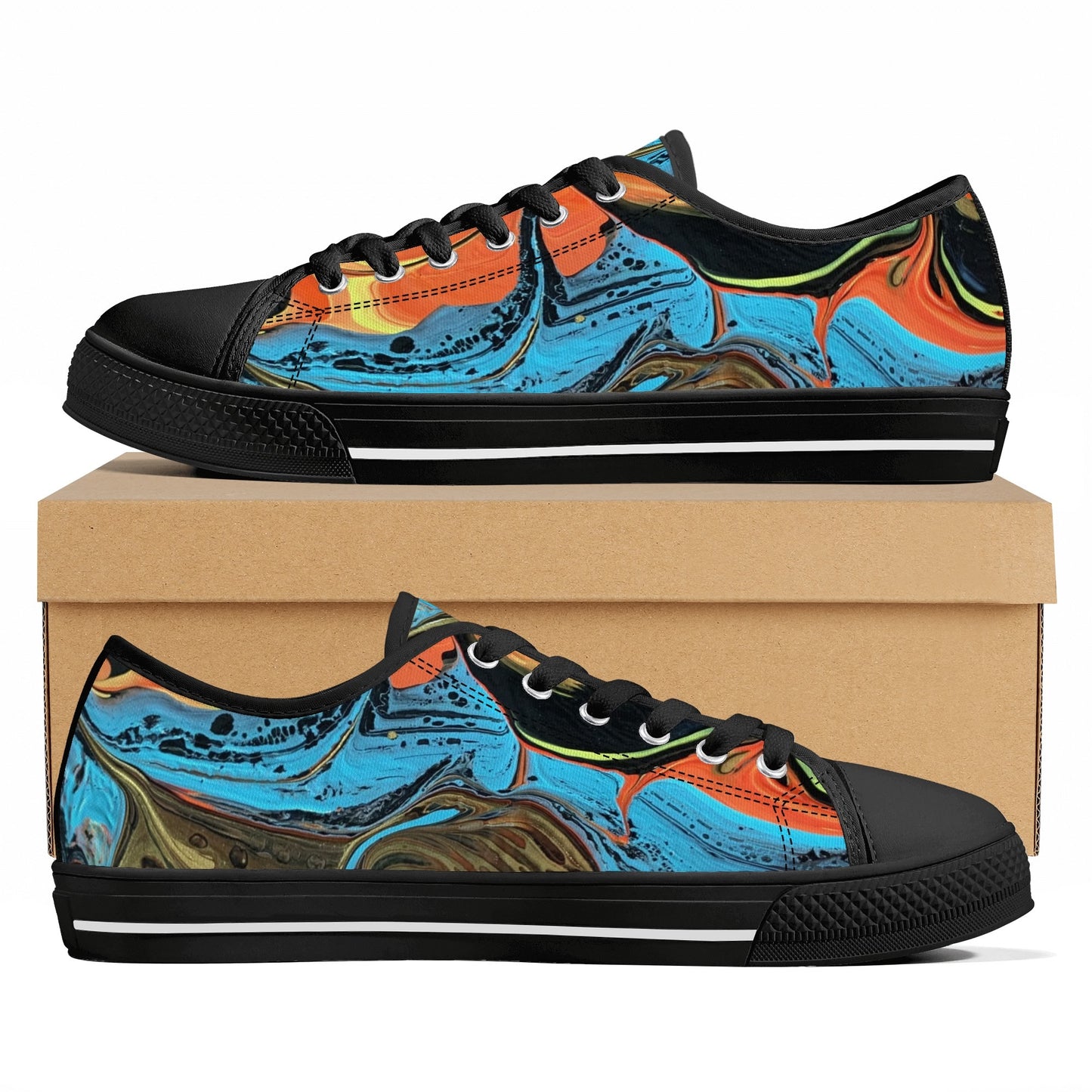 Lalola Branded Art U Wear, UNIQUE Womens Low Top Canvas Shoes, Black Branded