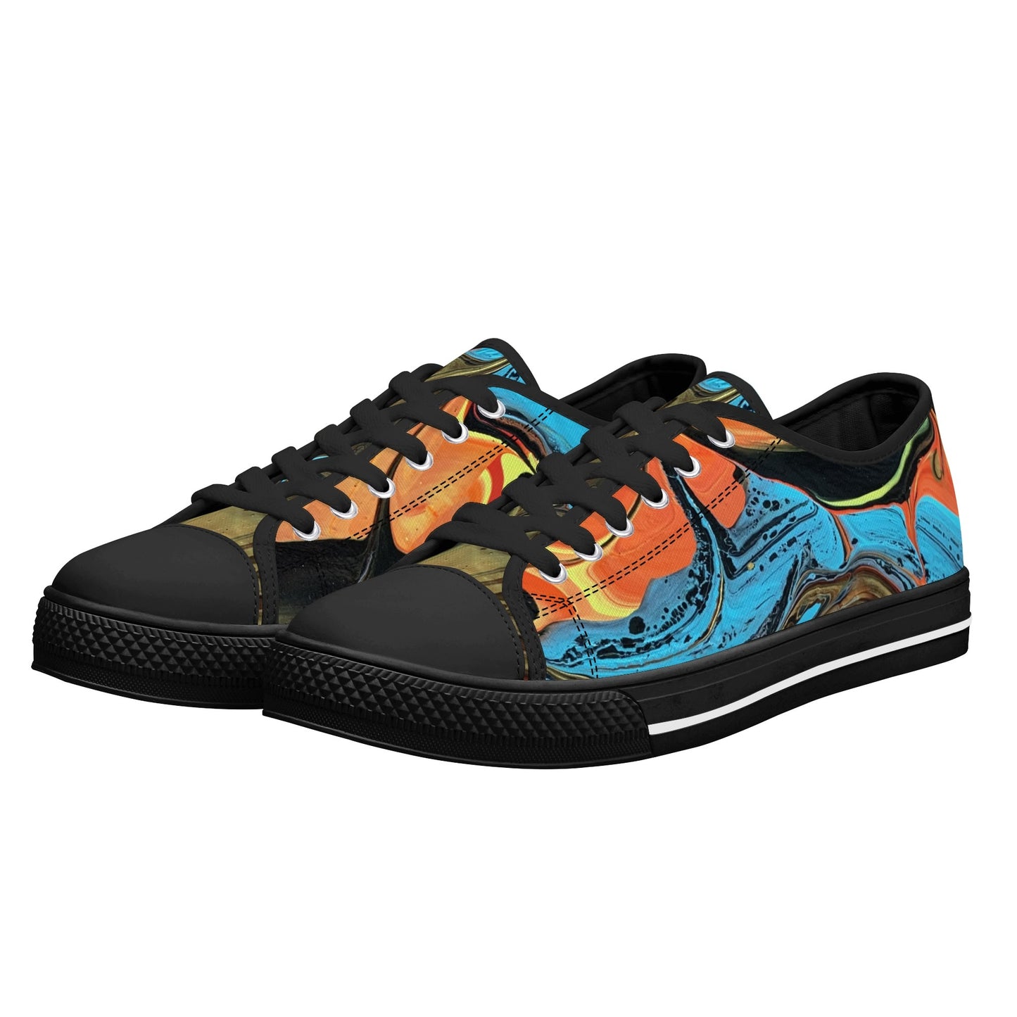 Lalola Branded Art U Wear, UNIQUE Womens Low Top Canvas Shoes, Black Branded