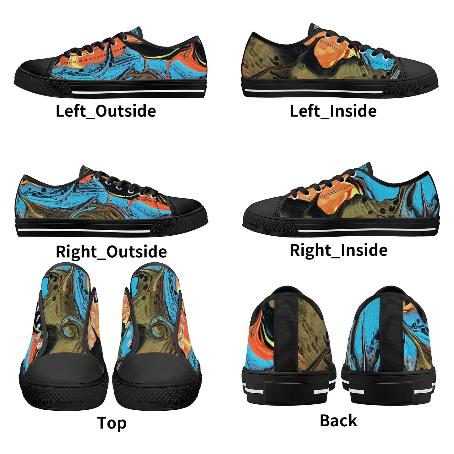 Lalola Branded Art U Wear, UNIQUE Womens Low Top Canvas Shoes, Black Branded
