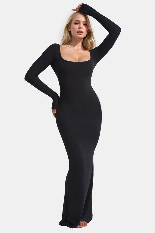 Super sexy with Built-In Shapewear!!! OMG! Square Neck Long Sleeve Maxi Dress